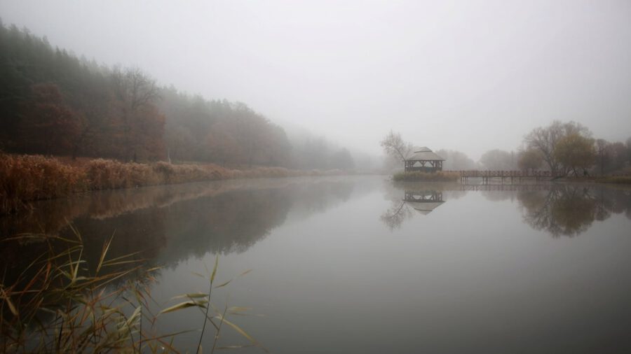 A berkenyei Hársas-tó az őszi, misztikus ködfátyol ölelésében