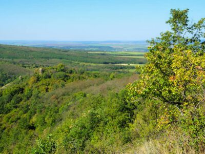 A Hasznosi-víztározó és a fölé magasodó 700 éves Csertei vár romjai